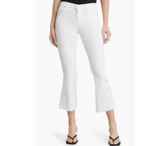 FRAME Le Bardot Crop Flare Raw Hem Jeans in White Size 23